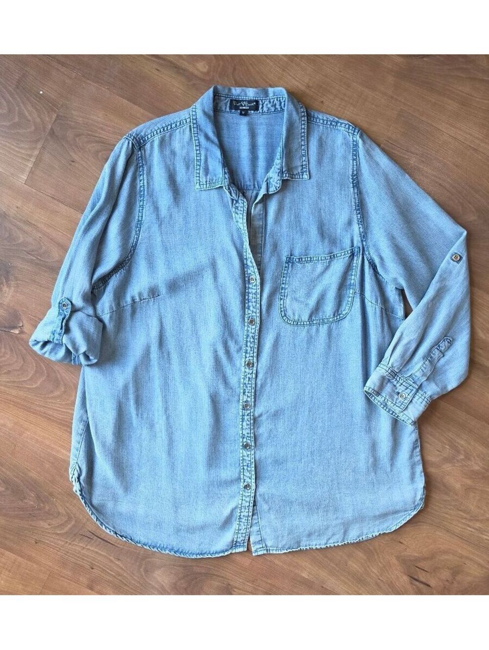 Velvet Heart Light Wash Denim Chambray Button Up Shirt Dress, plus size 1X